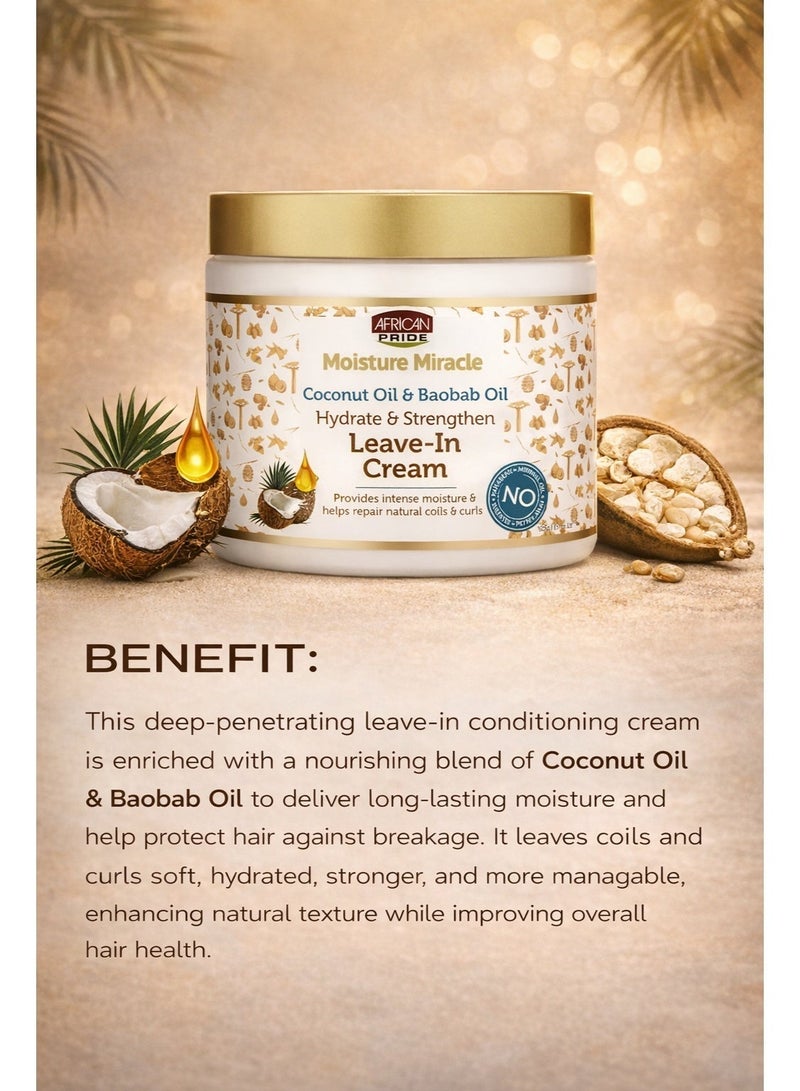 African Pride Moisture Miracle Leave-In Cream 15 Oz – Coconut Oil & Baobab Oil | Hydrates & Strengthens Curly & Coily Hair - Image 4